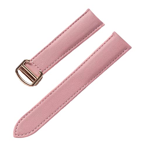 OTSYSTO Uhrenarmbänder, Uhrenarmband-Ersatz, 13–22 mm, for Herren und Damen, bunt, hautfreundlich, weicher Echtleder-Uhrenarmband-Ersatz mit Faltschließe (Color : Pink Rosegold Buckle, Size : 19mm) von OTSYSTO