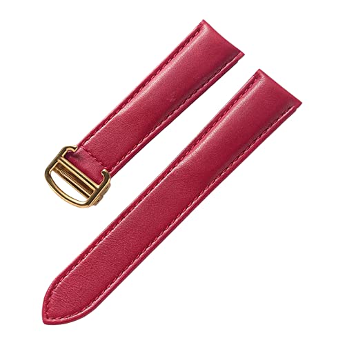 OTSYSTO Uhrenarmbänder, Uhrenarmband-Ersatz, 13–22 mm, for Herren und Damen, bunt, hautfreundlich, weicher Echtleder-Uhrenarmband-Ersatz mit Faltschließe (Color : Red Gold Buckle, Size : 15mm) von OTSYSTO