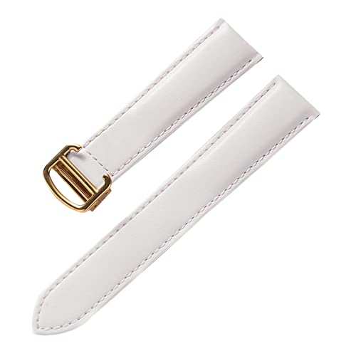 OTSYSTO Uhrenarmbänder, Uhrenarmband-Ersatz, 13–22 mm, for Herren und Damen, bunt, hautfreundlich, weicher Echtleder-Uhrenarmband-Ersatz mit Faltschließe (Color : White Gold Buckle, Size : 13mm) von OTSYSTO