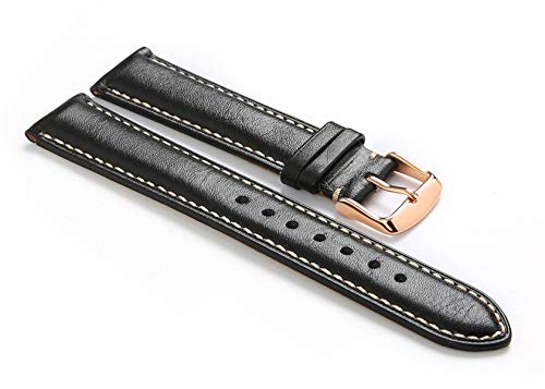 OTSYSTO Uhrenarmbänder, Uhrenarmband-Ersatz, Uhrenarmband aus Kalbsleder mit Dornschließe (Color : Black Tan Rose Gold, Size : 19mm) von OTSYSTO