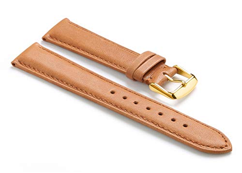 OTSYSTO Uhrenarmbänder, Uhrenarmband-Ersatz, Uhrenarmband aus Kalbsleder mit Dornschließe (Color : Brown Gold, Size : 18mm) von OTSYSTO