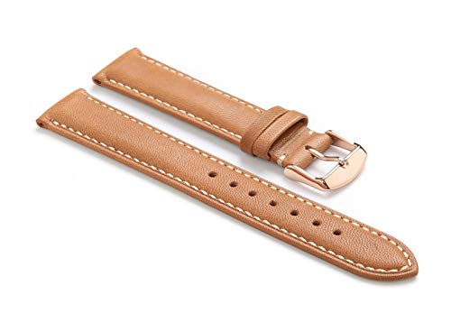 OTSYSTO Uhrenarmbänder, Uhrenarmband-Ersatz, Uhrenarmband aus Kalbsleder mit Dornschließe (Color : Brown Tan Rose Gold, Size : 20mm) von OTSYSTO