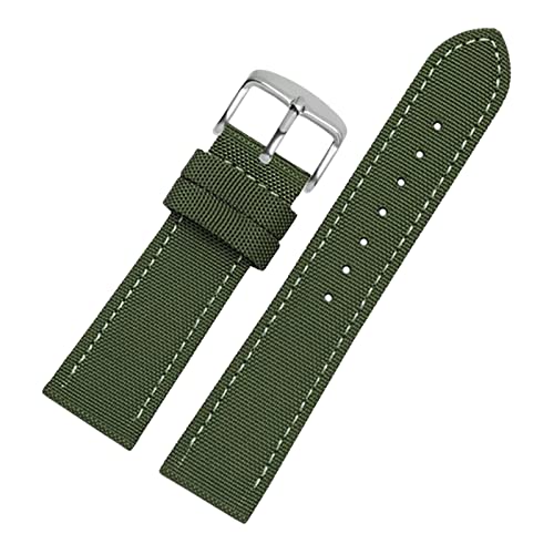 Uhrenarmbänder, Uhrenarmband-Ersatz, 18–24 mm Nylon-Echtleder-Spleißen, wasserdichtes Armband, Schweißabsorbierender Uhrenarmband-Ersatz for Zifferblatt-Quarzuhr ( Color : Army Green silvery Clasp , S von OTSYSTO