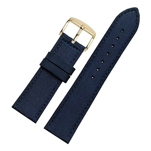 Uhrenarmbänder, Uhrenarmband-Ersatz, 18–24 mm Nylon-Echtleder-Spleißen, wasserdichtes Armband, Schweißabsorbierender Uhrenarmband-Ersatz for Zifferblatt-Quarzuhr ( Color : Blue Gold Clasp , Size : 23m von OTSYSTO