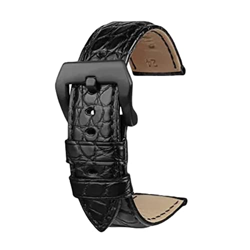 Uhrenarmbänder, Uhrenarmband-Ersatz, 22 mm/24 mm/26 mm Herren-Armband aus Alligatorleder, schwarz, elegantes Uhrenarmband, bequem und wasserdicht, brauner Uhrenarmband-Ersatz ( Color : Black Black , S von OTSYSTO