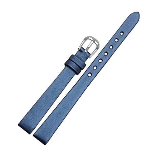 Uhrenarmbänder, Uhrenarmband-Ersatz, 6 mm/8 mm, ultradünn, seidig, echtes Leder, elegantes, farbenfrohes Uhrenarmband, Damen-Wirstband for Uhren mit kleinem Zifferblatt ( Color : Dark Blue Silver , Si von OTSYSTO