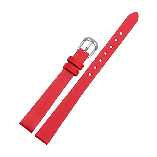 Uhrenarmbänder, Uhrenarmband-Ersatz, 6 mm/8 mm, ultradünn, seidig, echtes Leder, elegantes, farbenfrohes Uhrenarmband, Damen-Wirstband for Uhren mit kleinem Zifferblatt ( Color : Red Silver , Size : 6 von OTSYSTO