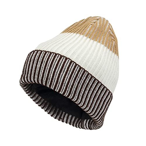 OTTERSHELL Beanie Mütze, Winter Warme Unisex Wintermütze Strickmütze Dehnbare Weiche Wollmütze mit Bündchen wasserdicht Warmem (DE/NL/SE/PL, Alphanumerisch, Einheitsgröße, Weiß - Braun) von OTTERSHELL