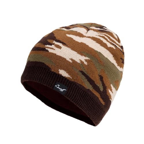 Wasserdichte Unisex Beanie Mütze für Damen & Herren - Warme Wintermütze mit Weichem Fleecefutter in Ideal zum Laufen, Skifahren, Snowboarden. (DE/NL/SE/PL, Alpha JASPO, Einheitsgröße, Tarnung – Braun) von OTTERSHELL
