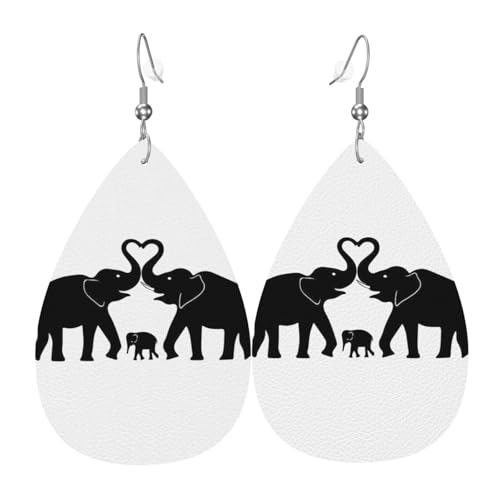 Alter Elefant und junger Elefant Damen Lederohrringe Tropfen-Druck Ohrringe Mode Leicht Alltag Party Date, Einheitsgröße, Leder von OTTKGGA