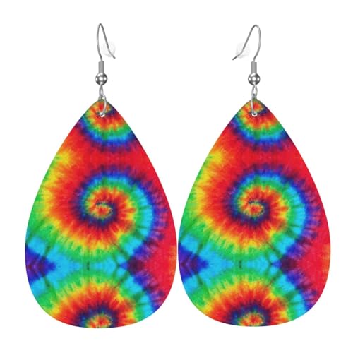 Batikfärbung Regenbogen Damen Leder Ohrringe Tropfen Tropfen Druck Ohrringe Mode Leicht Alltag Party Date, Einheitsgröße, Leder von OTTKGGA