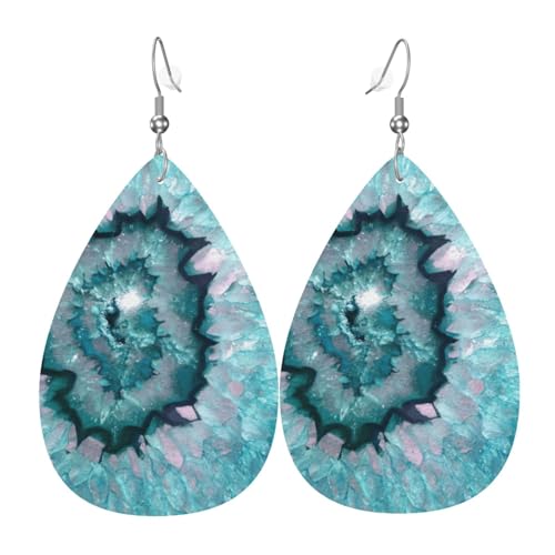 Blaugrüne Achat-Damen-Leder-Ohrringe in Tropfenform, modisch, leicht, für den täglichen Gebrauch, Party, Date, Einheitsgröße, Leder von OTTKGGA