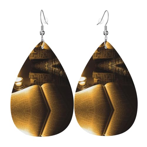 Candlelight Night Reading Damen-Lederohrringe Tropfen-Druck Ohrringe Mode Leicht Alltag Party Date, Einheitsgröße, Leder von OTTKGGA