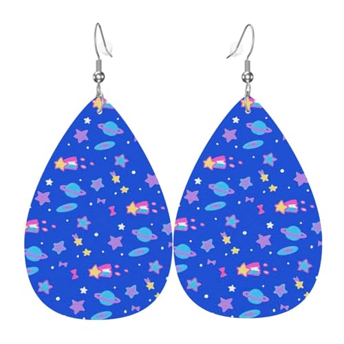 Cartoon Space Damen-Lederohrringe Tropfen-Druck Ohrringe Mode Leicht Alltag Party Date, Einheitsgröße, Leder von OTTKGGA