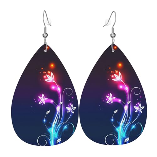 Coole helle Blumen Damen Leder Ohrringe Tropfenmuster Ohrringe Mode Leicht Alltag Party Date, Einheitsgröße, Leder von OTTKGGA