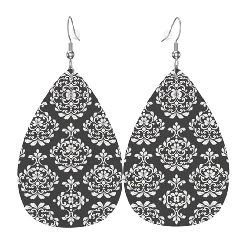 Damastmuster Damen Leder Ohrringe Tropfenform Tropfen Druck Ohrringe Mode Leicht Alltag Party Date, Einheitsgröße, Leder von OTTKGGA