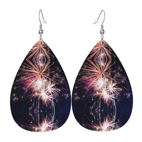 Explosion Feuerwerk 3D Damen Leder Ohrringe Tropfenmuster Ohrringe Mode Leicht Täglich Tragen Party Date, Einheitsgröße, Leder von OTTKGGA