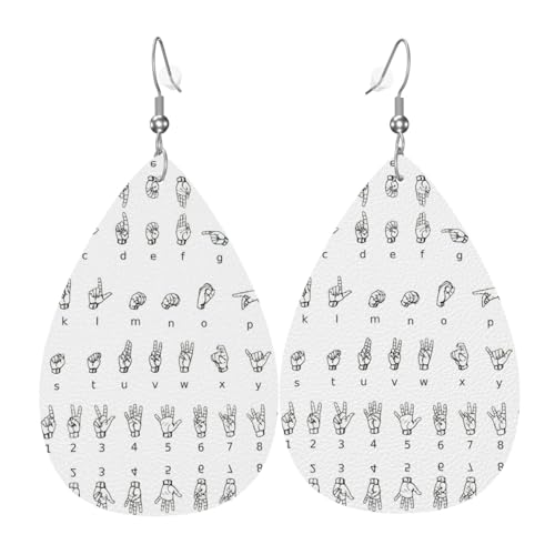 Gebärdensprache Alphabet Damen Leder Ohrringe Tropfen Tropfen Druck Ohrringe Mode Leicht Täglich Tragen Party Date, Einheitsgröße, Leder von OTTKGGA