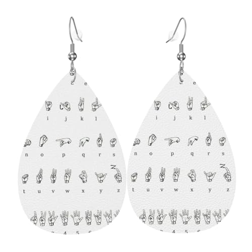 Gebärdensprache Alphabet Damen Leder Ohrringe Tropfenmuster Ohrringe Mode Leicht Alltag Party Date, Einheitsgröße, Leder von OTTKGGA