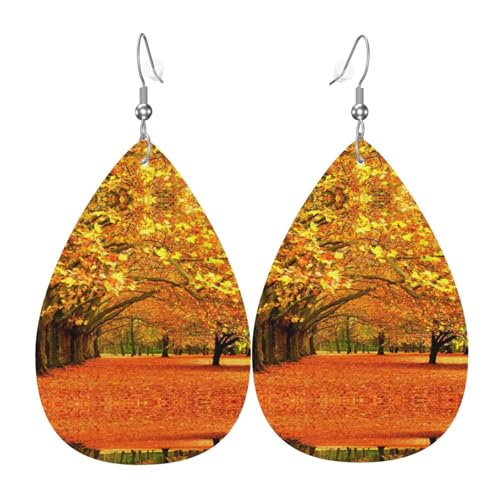 Herbstbäume Herbst Damen Lederohrringe Tropfen-Druck Ohrringe Mode Leicht Alltag Party Date, Einheitsgröße, Leder von OTTKGGA