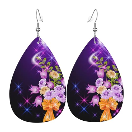 Leichte romantische Blumen Damen Leder Ohrringe Tropfenform Tropfen Druck Ohrringe Mode Leicht Alltag Party Date, Einheitsgröße, Leder von OTTKGGA