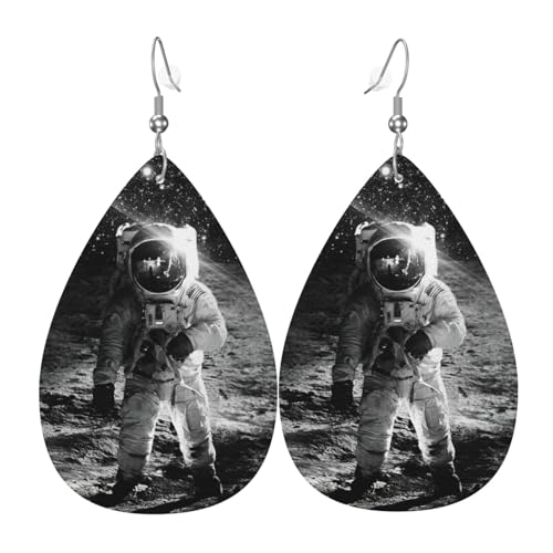 Lunar Astronaut Damen-Lederohrringe Tropfen-Druck Ohrringe Mode Leicht Alltag Party Date, Einheitsgröße, Leder von OTTKGGA
