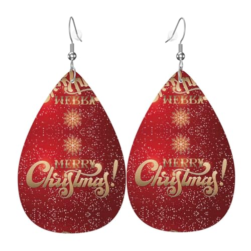 Merry Christmas Too Damen-Lederohrringe Tropfen-Druck Ohrringe Mode Leicht Alltag Party Date, Einheitsgröße, Leder von OTTKGGA
