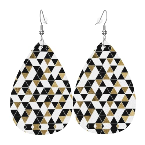 Modische moderne schwarz-weiß-goldene Dreiecke Damen-Leder-Ohrringe Tropfen-Druck Ohrringe Mode leicht für den täglichen Gebrauch Party Date, Einheitsgröße, Leder von OTTKGGA