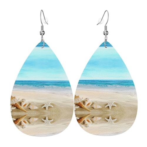 Muscheln Sand Damen-Lederohrringe Tropfen-Druck Ohrringe Mode Leicht Alltag Party Date, Einheitsgröße, Leder von OTTKGGA