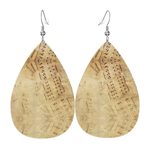 Noten Damen Lederohrringe Tropfen-Druck Ohrringe Mode Leicht Alltag Party Date, Einheitsgröße, Leder von OTTKGGA