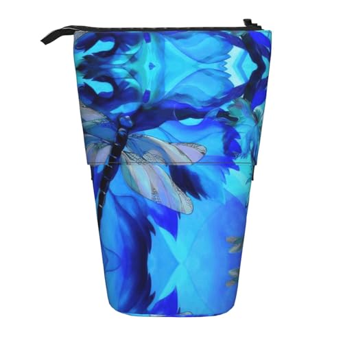 OTTKGGA Art Blue Libelle Stand Up Teleskop-Federmäppchen Schreibwaren-Organizer mit Reißverschluss, tragbar, Schule, Büro, Studenten, Schwarz , Einheitsgröße von OTTKGGA