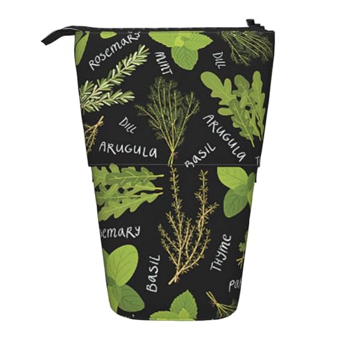 OTTKGGA Basil Thymian Dill & Rosmarin Teleskop-Federmäppchen, Schreibwaren-Organizer mit Reißverschluss, tragbar, Schule, Büro, Studenten, Schwarz , Einheitsgröße von OTTKGGA