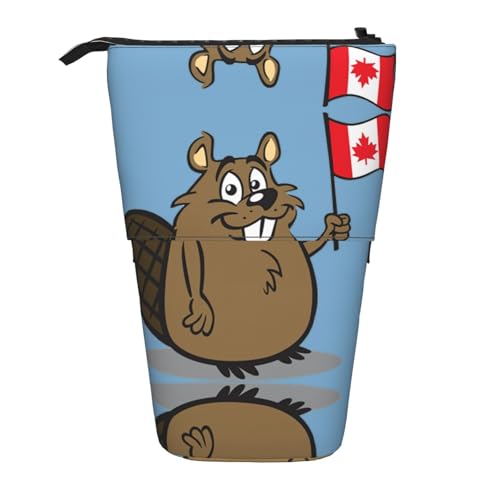 OTTKGGA Beaver Teleskop-Federmäppchen, Schreibwaren-Organizer mit Reißverschluss, tragbar, Schule, Büro, Studenten, Schwarz , Einheitsgröße von OTTKGGA