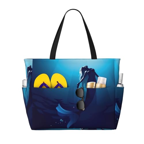 OTTKGGA Blaue Meerjungfrau-Strand-Reisetasche, mehrere Taschen mit Reißverschluss, wasserdicht, für Pool, Urlaub, Fitnessstudio, Schwarz , Einheitsgröße von OTTKGGA