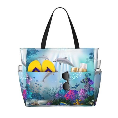 OTTKGGA Blue Ocean Unterwasserfisch, großes Fassungsvermögen, Strand-Reisetasche, mehrere Taschen mit Reißverschluss, wasserdicht, für Pool, Urlaub, Fitnessstudio, Schwarz , Einheitsgröße OTTKGGA Blue Ocean Unterwasserfisch, großes Fassungsvermögen, Strand-Reisetasche, mehrere Taschen mit Reißverschluss, wasserdicht, für Pool, Urlaub, Fitnessstudio, Schwarz , Einheitsgröße von OTTKGGA