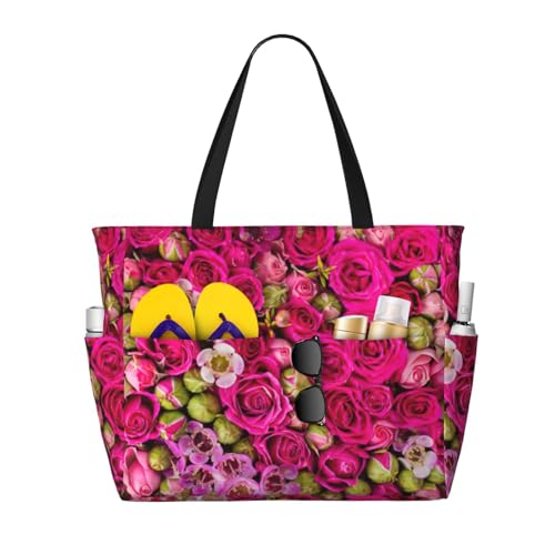 OTTKGGA Budding Roses Strand-Reisetasche, großes Fassungsvermögen, mehrere Taschen mit Reißverschluss, wasserdicht, für Pool, Urlaub, Fitnessstudio, Schwarz , Einheitsgröße OTTKGGA Budding Roses Strand-Reisetasche, großes Fassungsvermögen, mehrere Taschen mit Reißverschluss, wasserdicht, für Pool, Urlaub, Fitnessstudio, Schwarz , Einheitsgröße von OTTKGGA
