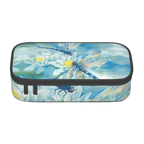 OTTKGGA Dargonfly Federmäppchen mit großem Fassungsvermögen und Reißverschluss, Schreibwaren-Organizer, Make-up-Tasche für Schule, Büro, Reisen, Schwarz , Einheitsgröße, Koffer von OTTKGGA