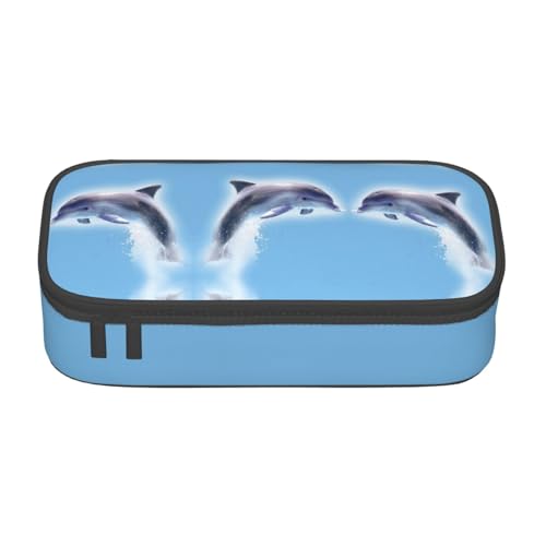 OTTKGGA Delfin-Federmäppchen mit großem Fassungsvermögen, Reißverschluss, Schreibwaren-Organizer, Make-up-Tasche für Schule, Büro, Reisen, Schwarz , Einheitsgröße, Koffer von OTTKGGA