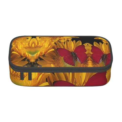 OTTKGGA Federmäppchen, Motiv: gelbe Sonnenblumen mit rotem Schmetterling, großes Fassungsvermögen, Reißverschluss, Schreibwaren, Organizer, Make-up-Tasche für Schule, Büro, Reisen, Schwarz OTTKGGA Federmäppchen, Motiv: gelbe Sonnenblumen mit rotem Schmetterling, großes Fassungsvermögen, Reißverschluss, Schreibwaren, Organizer, Make-up-Tasche für Schule, Büro, Reisen, Schwarz von OTTKGGA
