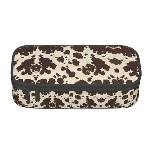 OTTKGGA Federmäppchen, braunes Rindsleder, großes Fassungsvermögen, Reißverschluss, Schreibwaren, Organizer, Make-up-Tasche für Schule, Büro, Reisen, Schwarz , Einheitsgröße, Koffer von OTTKGGA