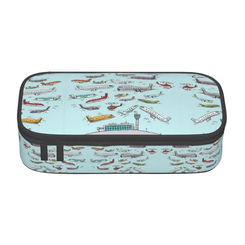 OTTKGGA Federmäppchen mit Cartoon-Flugzeug, großes Fassungsvermögen, Reißverschluss, Schreibwaren-Organizer, Make-up-Tasche für Schule, Büro, Reisen, Schwarz , Einheitsgröße, Koffer von OTTKGGA