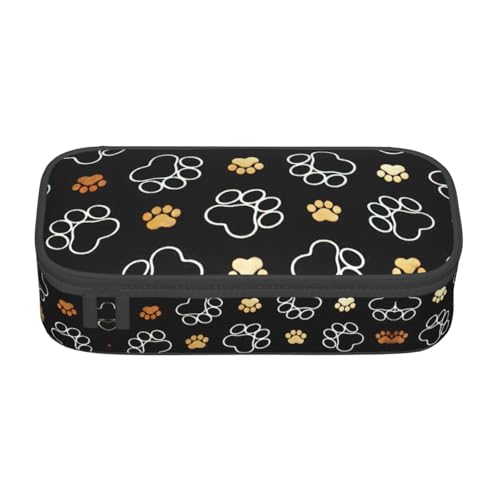 OTTKGGA Federmäppchen mit Hundepfotenabdrücken, großes Fassungsvermögen, Reißverschluss, Schreibwaren-Organizer, Make-up-Tasche für Schule, Büro, Reisen, Schwarz , Einheitsgröße, Koffer von OTTKGGA