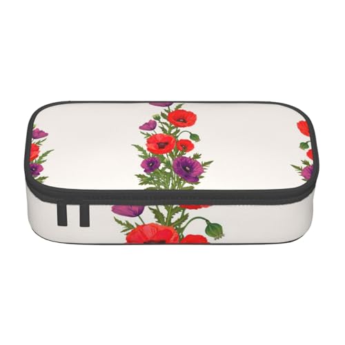 OTTKGGA Federmäppchen mit Mohnblumen-Motiv, großes Fassungsvermögen, Reißverschluss, Schreibwaren-Organizer, Make-up-Tasche für Schule, Büro, Reisen, Schwarz , Einheitsgröße, Koffer von OTTKGGA