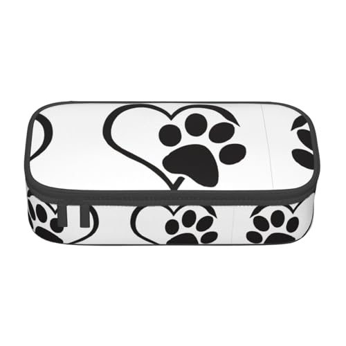 OTTKGGA Federmäppchen mit Pfotenabdruck, großes Fassungsvermögen, Reißverschluss, Schreibwaren, Organizer, Make-up-Tasche für Schule, Büro, Reisen, Schwarz , Einheitsgröße, Koffer von OTTKGGA