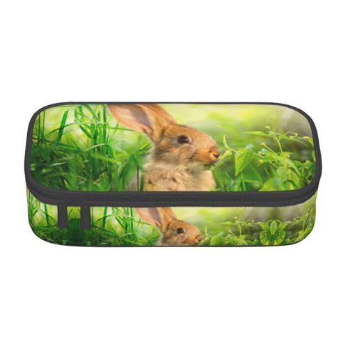 OTTKGGA Federmäppchen mit Reißverschluss, Motiv: Osterhase isst, großes Fassungsvermögen, Schreibwaren, Organizer, Make-up-Tasche für Schule, Büro, Reisen, Schwarz , Einheitsgröße, Koffer von OTTKGGA