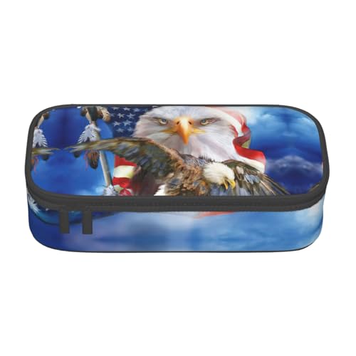 OTTKGGA Federmäppchen mit Reißverschluss, Motiv: USA-Flagge, Schreibwaren, Organizer, Make-up-Tasche für Schule, Büro, Reisen, Schwarz , Einheitsgröße, Koffer von OTTKGGA