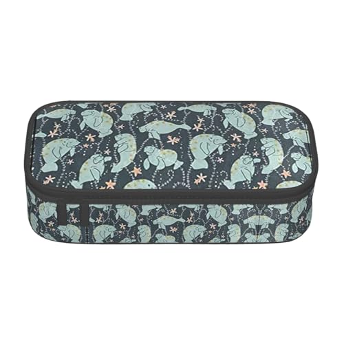 OTTKGGA Federmäppchen mit Seekuh, große Kapazität, Reißverschluss, Schreibwaren-Organizer, Make-up-Tasche für Schule, Büro, Reisen, Schwarz , Einheitsgröße, Koffer von OTTKGGA