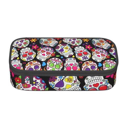 OTTKGGA Federmäppchen mit Totenköpfen, großes Fassungsvermögen, Reißverschluss, Schreibwaren, Organizer, Make-up-Tasche für Schule, Büro, Reisen, Schwarz , Einheitsgröße, Koffer von OTTKGGA