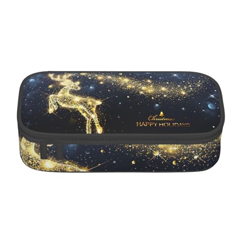 OTTKGGA Federmäppchen mit großem Fassungsvermögen, Motiv: Goldener Hirsch, Schreibwaren, Organizer, Make-up-Tasche für Schule, Büro, Reisen, Schwarz , Einheitsgröße, Koffer von OTTKGGA