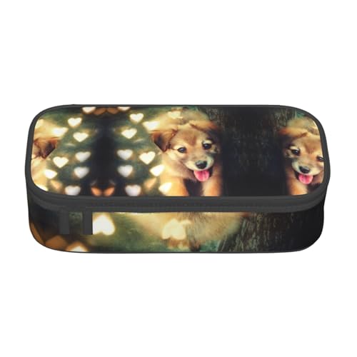 OTTKGGA Flauschiges Welpen-Federmäppchen, großes Fassungsvermögen, Reißverschluss, Schreibwaren-Organizer, Make-up-Tasche für Schule, Büro, Reisen, Schwarz , Einheitsgröße, Koffer von OTTKGGA